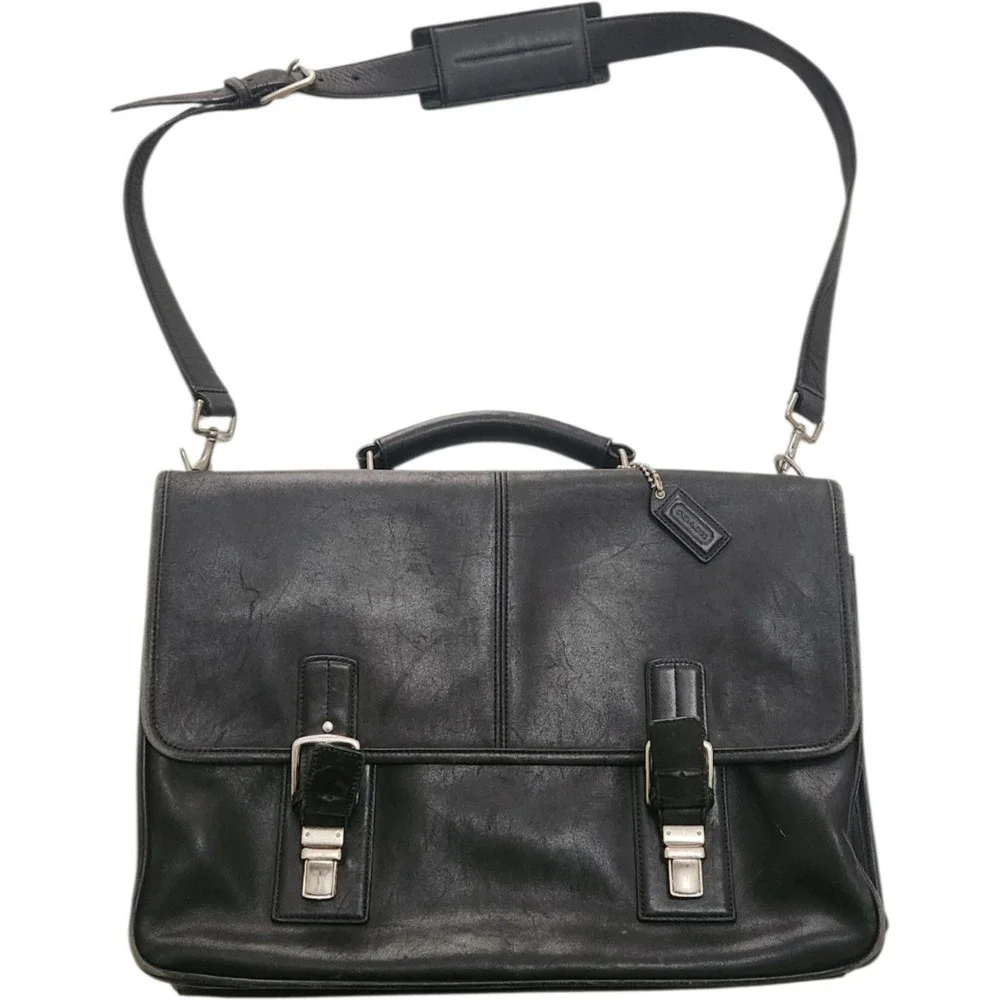 Coach Transatlantic Black Leather Briefcase Messenger Bag D043-6455